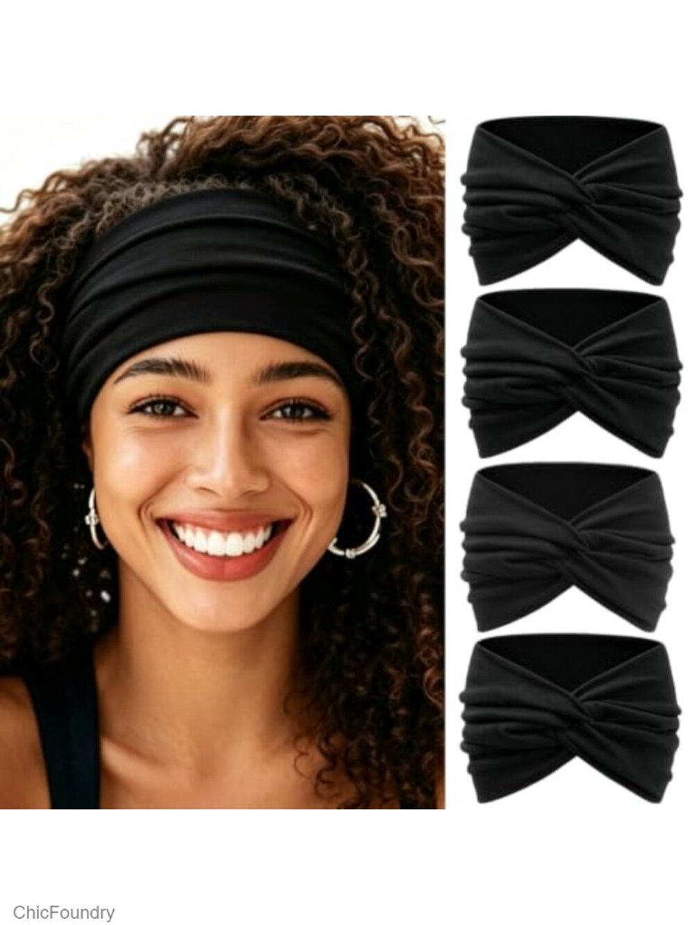 Extra Wide Non-Slip Knotted Stretchy Headbands for Women Set of 4
